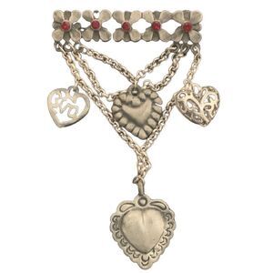 Silver Heart Charm Brooch with Red Crystals – Vintage Style Lapel Pin